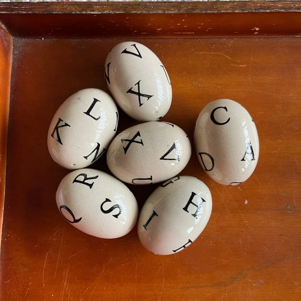 Cream Ceramic Alphabet Decorative Eggs - Set of 6